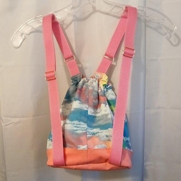 New Rainbow Clouds print Mini Backpack Sling Bag Pink Blue Green Drawstring tote - Picture 6 of 9